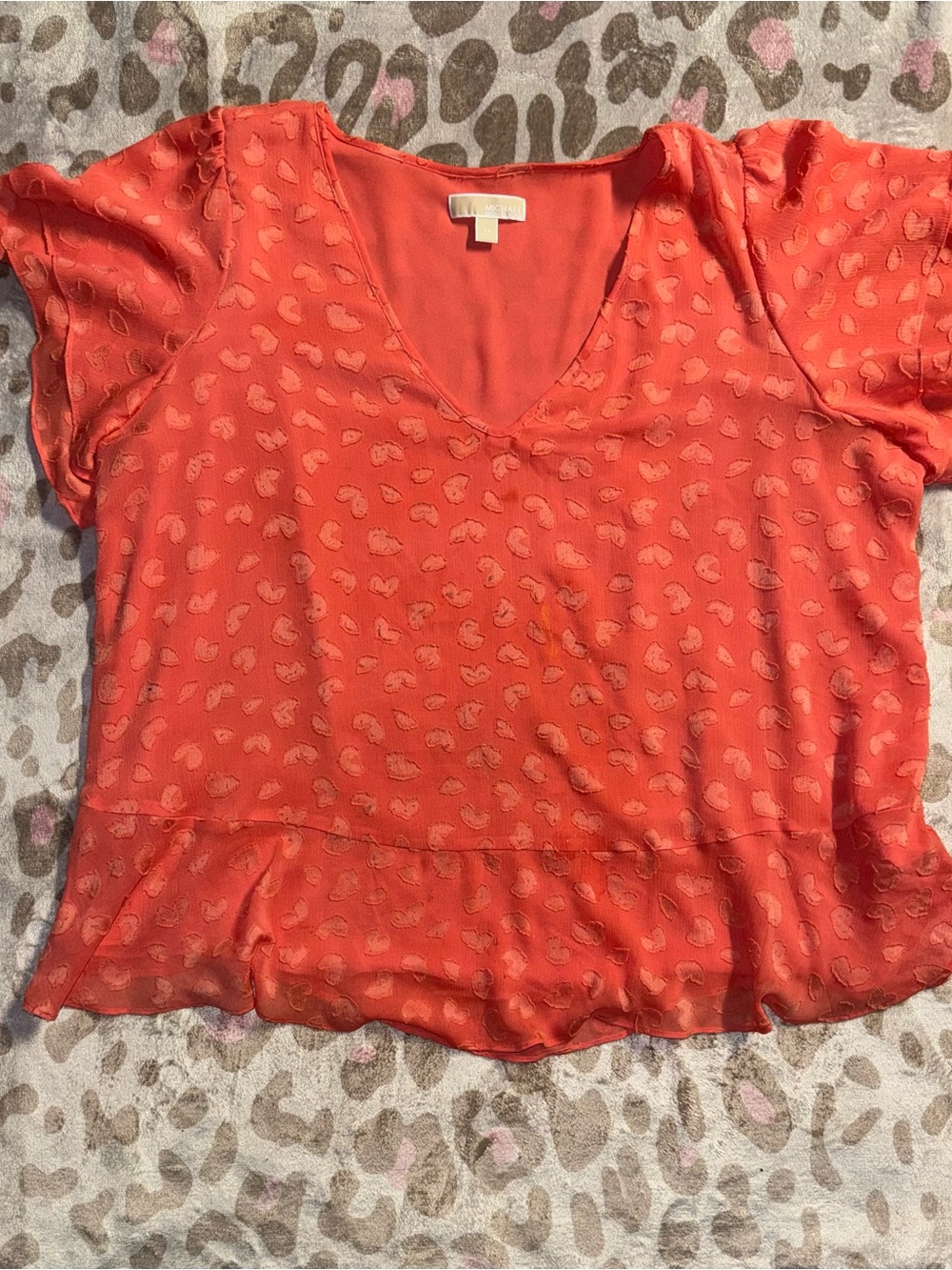 Michael Kors Coral V-Neck Ruffle-Hem Blouse